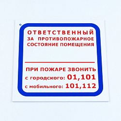 Знак "Ответственный за противопожарное состояние помещения", КОМПЛЕКТ 3 шт., 200х200х2 мм, пластик, F16