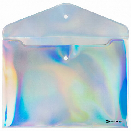 Папка-конверт с кнопкой BRAUBERG "ULTRA", А4, непрозрачная, c голографическим эффектом, 0,2 мм, 272885