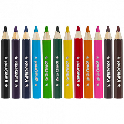 Карандаши цветные утолщенные ЮНЛАНДИЯ "МАЛЫШИ-КАРАНДАШИ", 12 цветов, укороченные заточенные, 181376