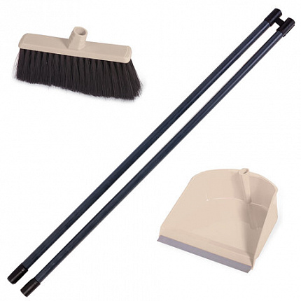 Совок для мусора КОМПЛЕКТ щетка + рукоятки по 80 см, вставные, пластик, "ЛЕНИВКА", IDEA, М5177, М 5177