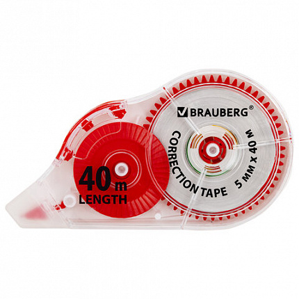 Корректирующая лента BRAUBERG EXTRA LENGTH, 5 мм х 40 м, механизм перемотки, корпус прозрачный, блистер, 272502