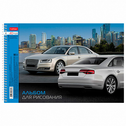 Альбом для рисования, А4, 40 листов, спираль, обложка картон, HATBER, 205х300 мм, "Престижные авто" (5 видов), 004146, 40А4Всп