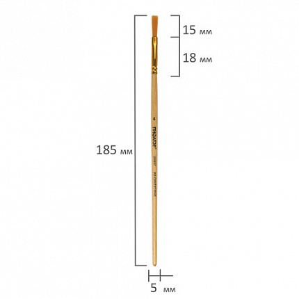 Кисть ПИФАГОР, СИНТЕТИКА, плоская, № 4, деревянная лакированная ручка, с колпачком, 200857