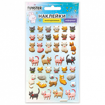 Наклейки объемные зефирные 15х10 см, ассорти 12 видов, FUNSTER (ФАНСТЕР), 666675