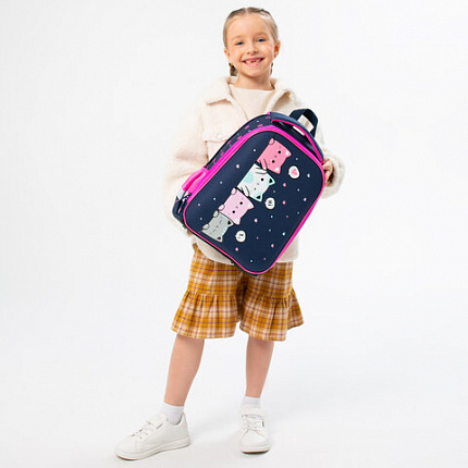Ранец BRAUBERG KIDS START, 1 отделение, 2 кармана, "Четыре котика", 35х26х13 см, 273150