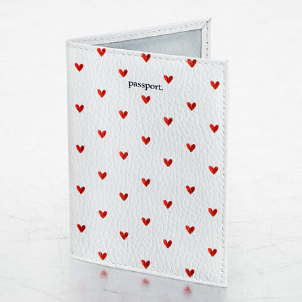 Обложка для паспорта натуральная кожа флоттер, принт "Сердечки", цвет белый, BRAUBERG, 238866