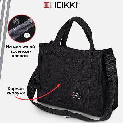 Сумка шоппер HEIKKI MINI (ХЕЙКИ), вельвет, черный, 25х20 см, 272439