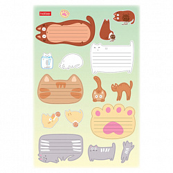 Наклейки "КОТОВАСИЯ" для маркировки школьных принадлежностей, НАБОР 4 листа, 64 наклейки, HATBER, 4Н5н