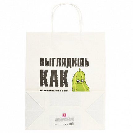 Пакет подарочный (1 штука) 26х13х32 см (L) "Man Funny Notes", ассорти, крафт, ЗОЛОТАЯ СКАЗКА, 700823