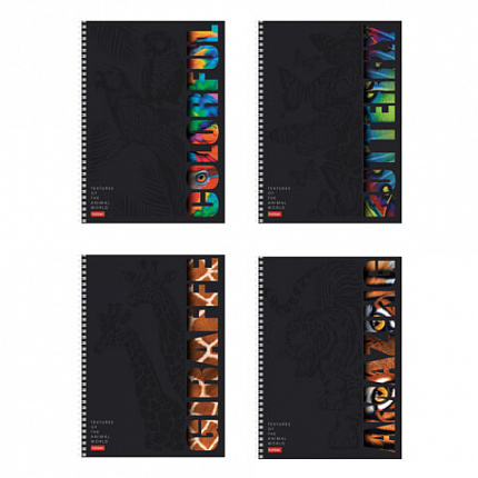 Тетрадь А4 96 л., HATBER, гребень, клетка, матовая ламинация, 3D-лак, "Animals print" (микс), 085842, 96Т4лолВ1гр