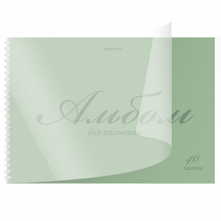 Альбом для рисования, пластиковая обложка, А4 40л., гребень, BRAUBERG, 210х297мм, ОДНОТОННЫЕ (4 вида), 107681
