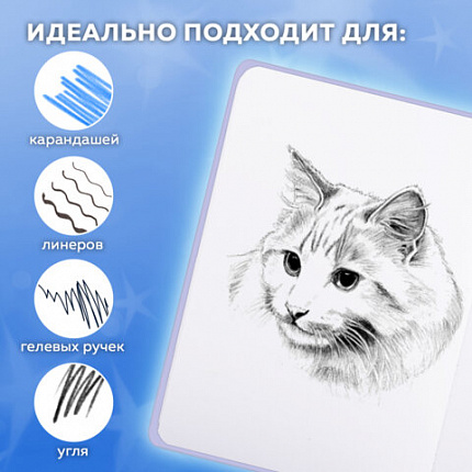 Скетчбук, белая бумага 120 г/м2, 145х203 мм, 80 л., резинка, твердый, FUNSTER, "Кот Тыгыдык", 116897