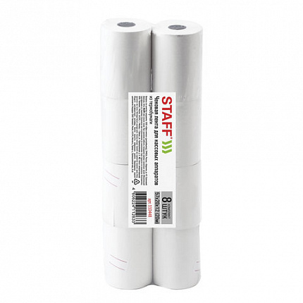 Чековая лента ТЕРМОБУМАГА 57 мм (диаметр 40 - 43 мм, длина 20 м, втулка 12 мм) КОМПЛЕКТ 8 шт., STAFF, 110448