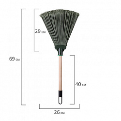 Веник синтетический веерный 29х26 см, деревянный черенок 40 см, еврорезьба, LAIMA EXPERT, 601830