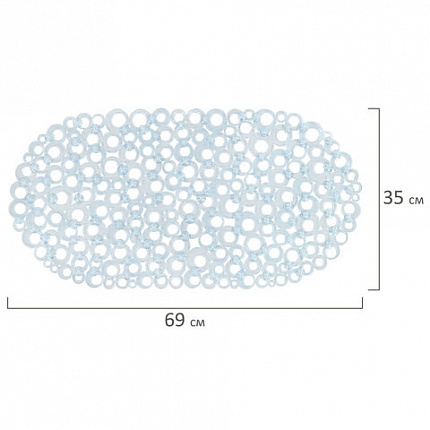 Коврик для ванны противоскользящий 69х35см, "Кольца", овальный, прозрачный, ПВХ, PRIMILA (ПРИМИЛА), 700372