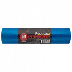 Мешки для мусора 180л синие, в рулоне 20шт, ПВД 30 мкм, 90x110 см, РОМАШКА ПРОФИ, ВР-0083