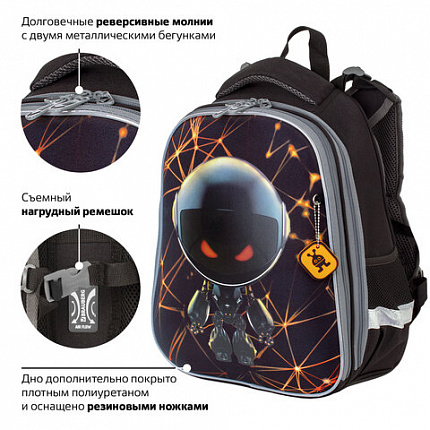 Ранец BRAUBERG PREMIUM, 2 отделения, с брелоком, UFO, 38х29х16 см, 227815
