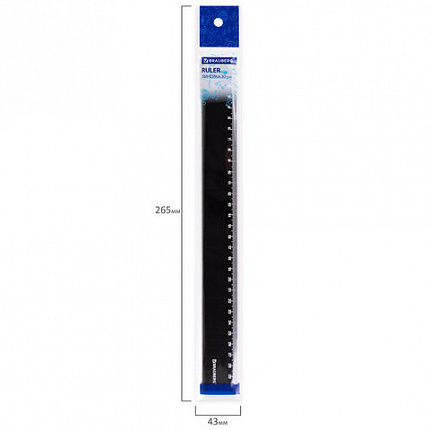 Линейка пластиковая 30 см BRAUBERG, непрозрачная, черная, 210776