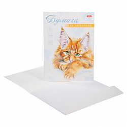 Папка для акварели А4, 10 л., 200 г/м2, 210х297 мм, HATBER, "Рыжий котик", 086706, 10Ба4тВ_29844