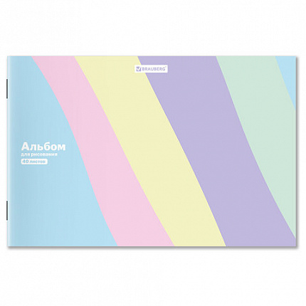 Альбом для рисования А4 40 л., скоба, обложка картон, BRAUBERG, 203х288 мм, кросс-серия PASTEL, 107362