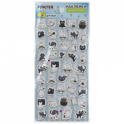 Наклейки декоративные "Забавные зверята", 17,5х9 см, ассорти 4 вида, FUNSTER (ФАНСТЕР), 666097