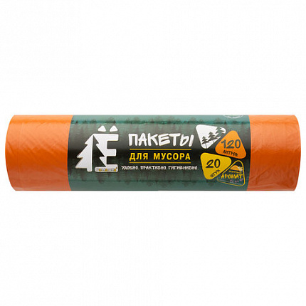 Мешки для раздельного сбора мусора 120 л, оранжевые, в рулоне 20 шт., ПВД 20 мкм, 70х110 см, РОМАШКА, ЕЛР-ВР-120О