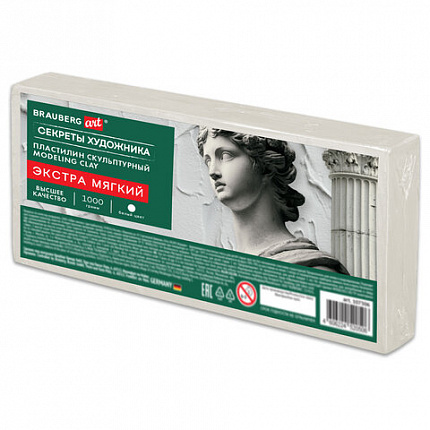 Пластилин скульптурный ЭКСТРА МЯГКИЙ БЕЛЫЙ "Секреты художника", 1 кг, BRAUBERG ART, 107506