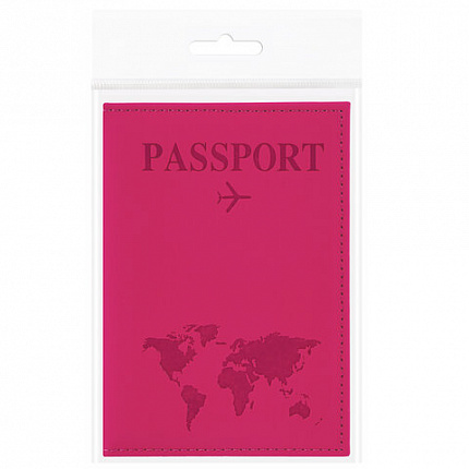 Обложка для паспорта "Passport map", экокожа soft-touch, малиновая, STAFF, 238761