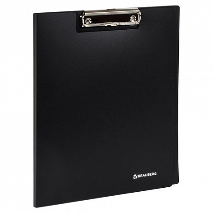 Папка-планшет BRAUBERG "Стандарт", А4 (310х230 мм), с прижимом и крышкой, пластик, черная, 0,9 мм, 221646