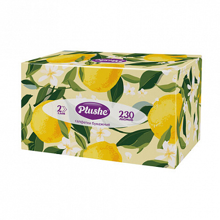 Косметические салфетки 230 штук в картонном боксе 2-слойные Plushe (Плюше), 20х20 см,, 70820