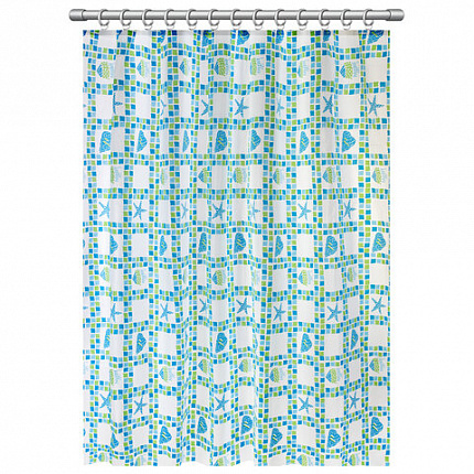 Шторка для ванной PEVA, 180х180 см, кольца в комплекте, дизайн ассорти, МОРЕ, PRIMILA (ПРИМИЛА), 700074