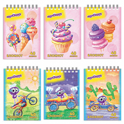 Блокнот МАЛЫЙ ФОРМАТ А7 75х105 мм, 40 л., гребень, картон, клетка, ЮНЛАНДИЯ, "ЮНЛАНДИК"/"СЛАДОСТИ", 129858