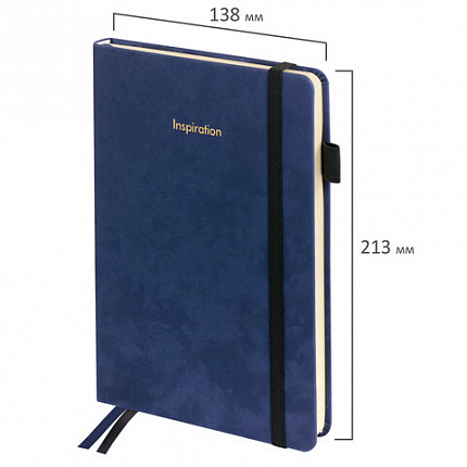 Ежедневник недатированный А5 138x213 мм, BRAUBERG "Velvet", резинка, держатель, 160 л., синий, 116243