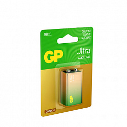 Батарейка 1 шт., GP Ultra G-Tech, Крона (6LR61, 6LF22, 1604A), алкалиновая, блистер, 1604AU-5CR1