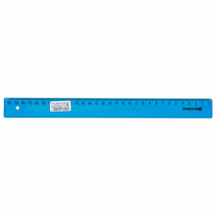 Линейка пластиковая 30 см, BRAUBERG, прозрачная, тонированная, 210610