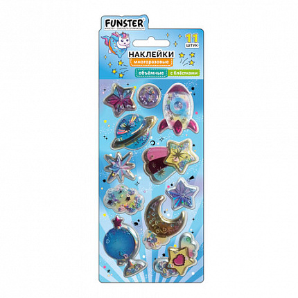 Наклейки объемные "Для девочек" с блестками, 17,5х9 см, ассорти 6 видов, FUNSTER (ФАНСТЕР), 666091