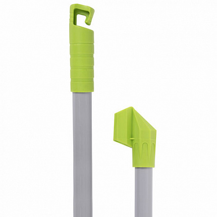 Совок для мусора КОМПЛЕКТ щетка + 2 рукоятки по 80 см с резьбой, "ЛЕНИВКА", бело-зеленый, ЛЮБАША, 603616