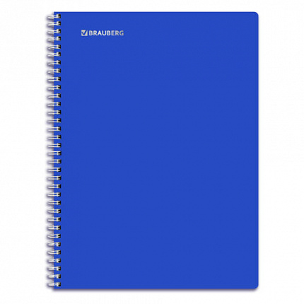 Тетрадь обложка пластик, А4, 96 л., гребень, клетка, фольга, МИНПРОМТОРГ, BRAUBERG, Синяя, 405653