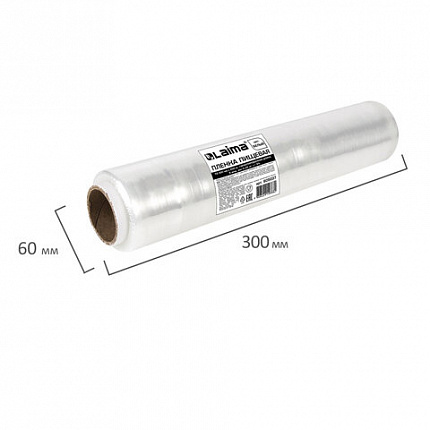 Пленка пищевая ПЭ 300 мм х 200 м, ГАРАНТИРОВАННАЯ ДЛИНА, 6 мкм, вес нетто 0,32 кг ±5%, LAIMA, 605037