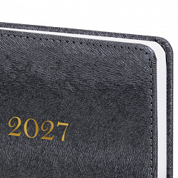 Ежедневник датированный 2027, А5, 138х213 мм, BRAUBERG "Elegant", под кожу, застежка, черный, 118016