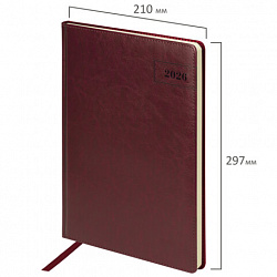 Ежедневник датированный 2026 БОЛЬШОЙ ФОРМАТ 210х297 мм, А4, BRAUBERG "Imperial", под кожу, бордо, 117248