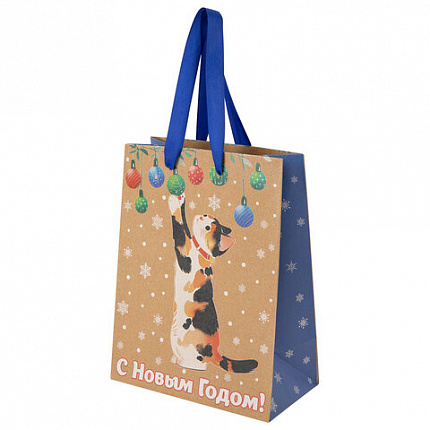 Пакет подарочный (1 шт.) новогодний, 18х10х23 см, "Зимнее волшебство", крафт, ассорти, ЗОЛОТАЯ СКАЗКА, 592435