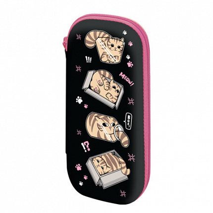 Пенал ЮНЛАНДИЯ, 1 отделение, 1 откидная планка, карман, EVA покрытие soft-touch, 22х10х5см, "Box cats", 274569