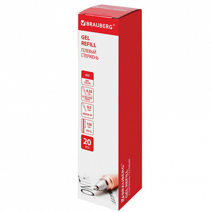 Стержень гелевый BRAUBERG 130 мм, КРАСНЫЙ, узел 0,5 мм, линия письма 0,35 мм, 170168