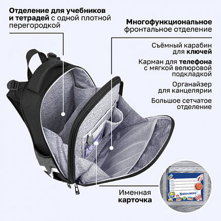Ранец BRAUBERG PREMIUM, 2 отделения, с брелоком, "Быстрая машина", 38х29х16 см, 270600
