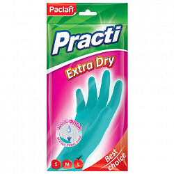 Перчатки МНОГОРАЗОВЫЕ резиновые PACLAN "Extra Dry", хлопчатобумажное напыление, 100% флок, размер 8,5-9, L (большой) синие, вес 54 г, 7350, 407351