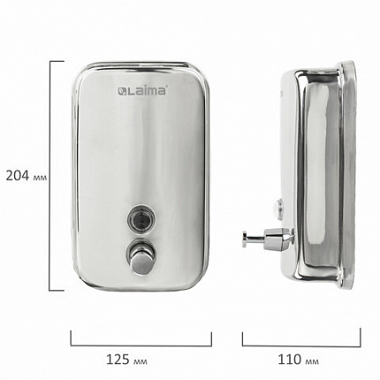 Дозатор для жидкого мыла LAIMA BASIC, 1 л, нержавеющая сталь, зеркальный, 601796