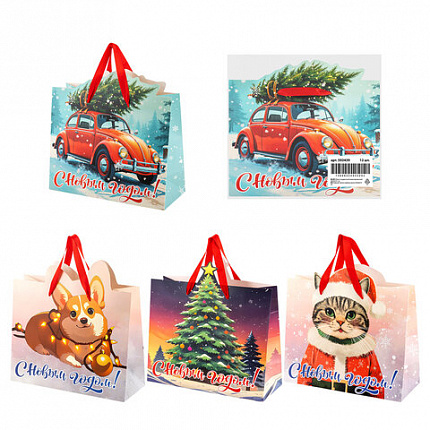 Пакет подарочный (1 шт.) новогодний, 26х13х32 см "Без границ" ассорти, ламинация, ЗОЛОТАЯ СКАЗКА, 592439