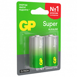Батарейки КОМПЛЕКТ 2 шт., GP Super G-Tech, С (LR14, 14А), алкалиновые, блистер, 14A-2CR2