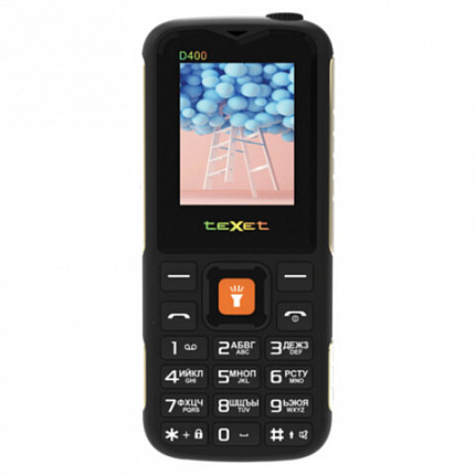 Телефон мобильный TEXET TM-D400, 2 SIM, 1,77", 32 Мб, microSD, FM, MP3, IP54, фонарик, черный, 127371
